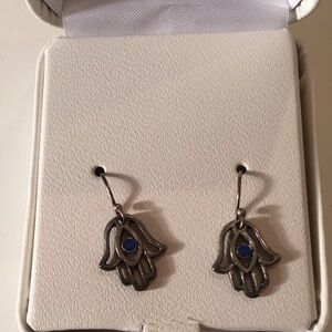 Blue and Silver Hamsa Dangle Earrings